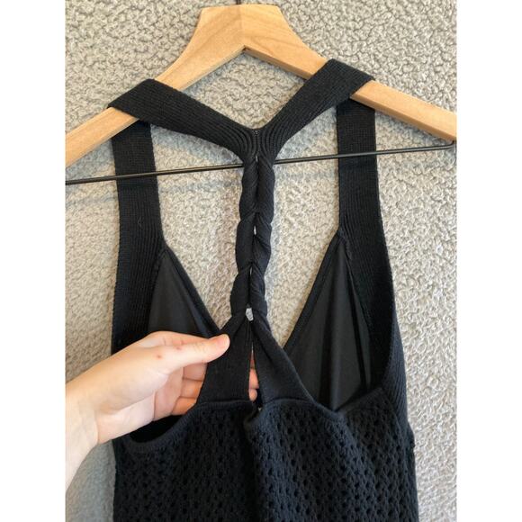 Express Maxi Tank Dress Small Crochet Open Knit Racerback Beach Boho Black Y2K - Picture 5 of 14